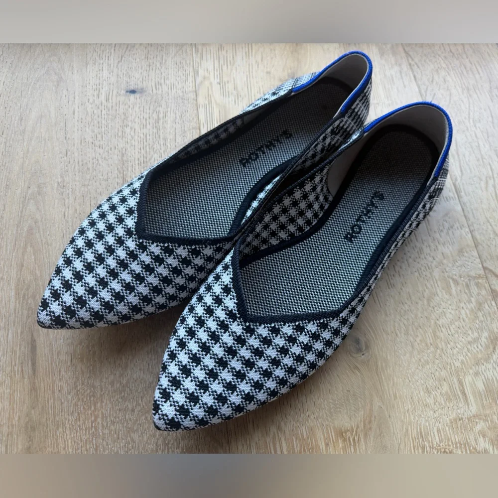 Rothy’s Picnic Point Flat Gingham Black and Whitr Size 11 - Picture 1 of 7